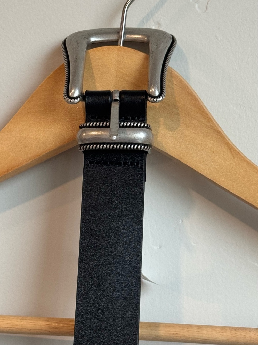 J. Crew Black Leather Belt with Silver-Tone Decorative Buckle